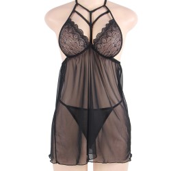 Black Lace Backless Babydoll Set