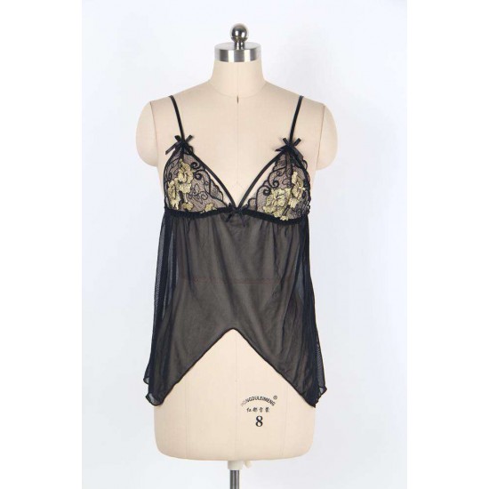 Metallic Gold Lace Cup Babydoll Set Metallic Gold Lace Cup Babydoll Set