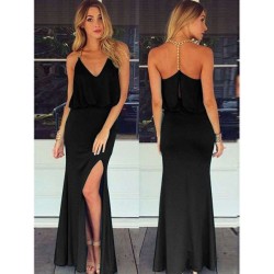 Black Gold Chain Halter Maxi Dress with T Back Black Gold Chain Halter Maxi Dress with T Back