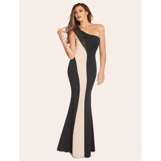 Black And Nude One Shoulder Maxi Dress Black And Nude One Shoulder Maxi Dress
