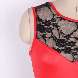 Faux Leather Round Neck Lace Skinny Dresses