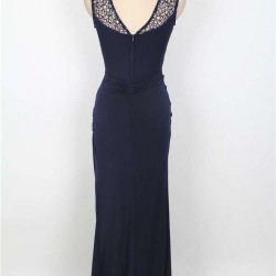 Elegant Purplish Blue Side Lace Detail Maxi Dress