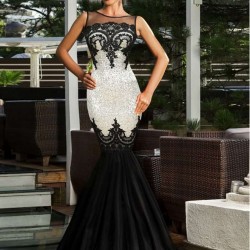 Sequins Appliqués Evening Dress with Mermaid Hem