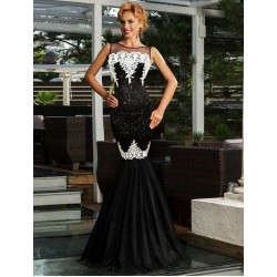 Sequins Appliqués Evening Dress with Mermaid Hem