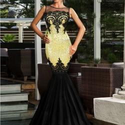 Sequins Appliqués Evening Dress with Mermaid Hem