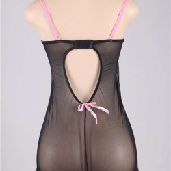 Sexy Ruffled Detail Round Open Back  Black Babydoll