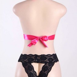 Scalloped Lace Halter Teddy With Pink Satin Ribbon