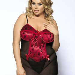 Red Front Plus Size Black Croch Back Lingerie