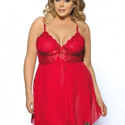 Red Flirty Lace and Microfiber Plus Size Babydoll