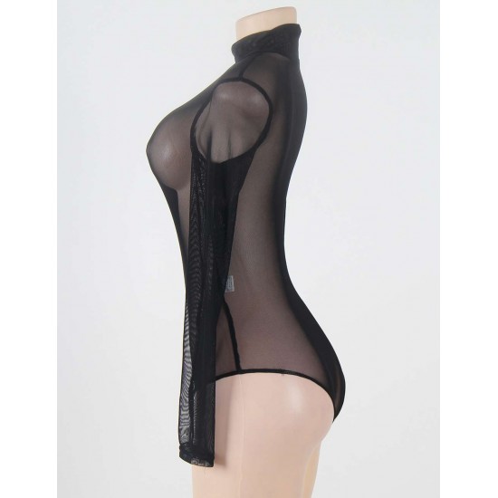 Black Sheer Mesh Long Sleeve Bodysuit Black Sheer Mesh Long Sleeve Bodysuit