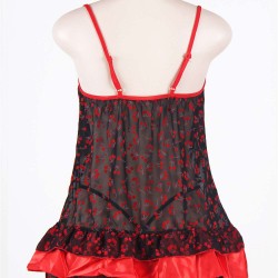 Plus Size Floral Lingerie Dress With Red Layer