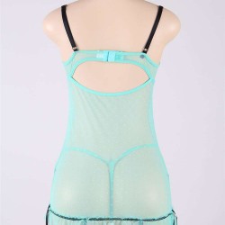 Green Plus Size Floral Babydoll With G string