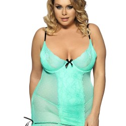 Green Plus Size Floral Babydoll With G string
