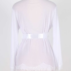Sexy White Lace Trim Robe With Thong