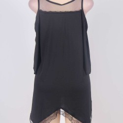 Black Hollow Shoulder Irregular Sexy Skirt