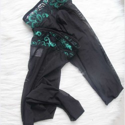 Flirty Peacock Green Teddy With Garter And Stocking