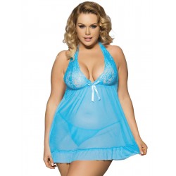 Blue Halter Plus Size Babydoll With G-String Blue Halter Plus Size Babydoll With G-String