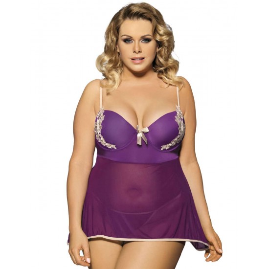 Purple Stylish Plus Size Floral Cup Babydoll Dress Purple Stylish Plus Size Floral Cup Babydoll Dress