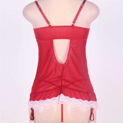 Red Plus Size Babydoll With Lace Trim