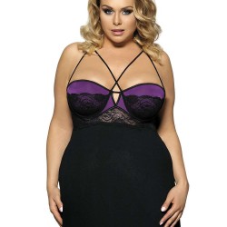 Plus Size Purple Lace Stitching Halter Babydoll
