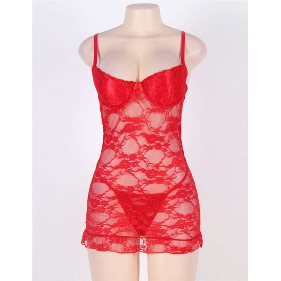 Red Plus Size Floral Lace And Mesh Lingerie Red Plus Size Floral Lace And Mesh Lingerie