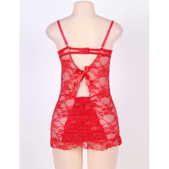 Red Plus Size Floral Lace And Mesh Lingerie Red Plus Size Floral Lace And Mesh Lingerie