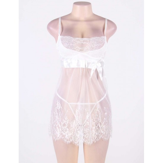 Strappy Sheer Mesh Laced Babydoll Strappy Sheer Mesh Laced Babydoll
