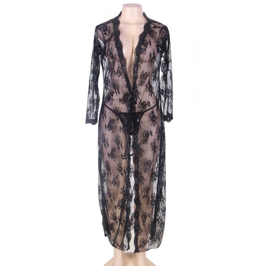 Black Delicate Lace Long Sleepwear Gown Black Delicate Lace Long Sleepwear Gown