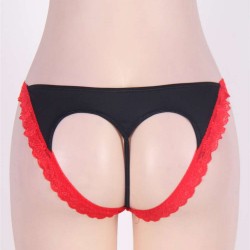 Heartbreaker Black Open Back Panty With Red Trimmed Lace