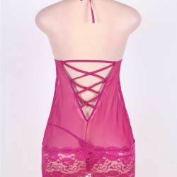 Rosy Red Lace Mesh Babydoll