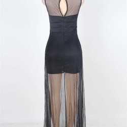Black Sleeveless Short Dress with Floor Length Sheer Overlay