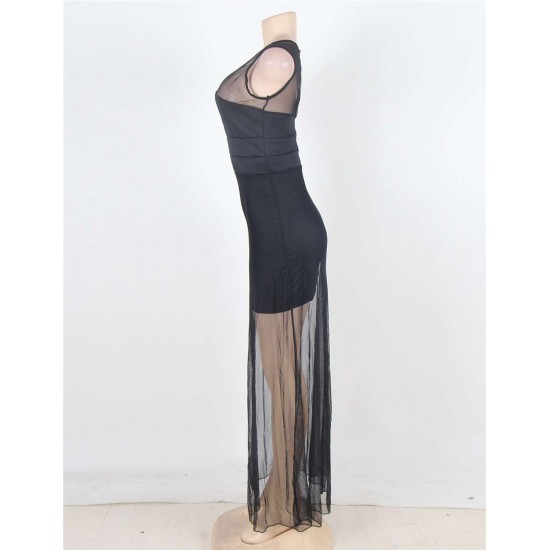 Black Sleeveless Short Dress with Floor Length Sheer Overlay Black Sleeveless Short Dress with Floor Length Sheer Overlay