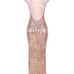 Slit Front Sequins Backless Dress