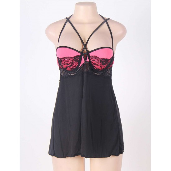 Plus Size pink lace stitching halter babydoll Plus Size pink lace stitching halter babydoll