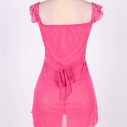 Pink Plus Size Mini Babydoll Dress With Narrow Sleeve