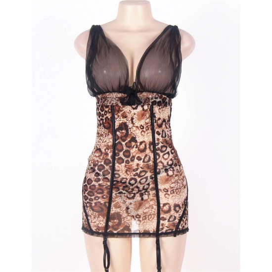 Plus Size Transparent Bra Leopard Print Babydoll Plus Size Transparent Bra Leopard Print Babydoll