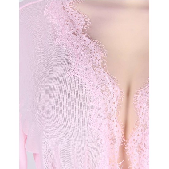 Plus Size Pink Lace Trim Robe With Thong Plus Size Pink Lace Trim Robe With Thong