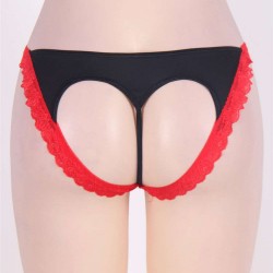 Plus Size Red Lace Black Open Panty