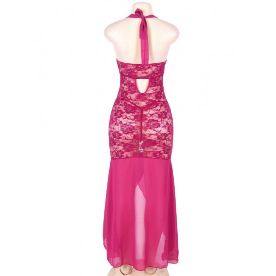Plus Size Rosy Halter Long Mesh And Lace Dress Plus Size Rosy Halter Long Mesh And Lace Dress