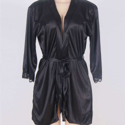 Black Silky Plus Size Babydoll With Belt Black Silky Plus Size Babydoll With Belt