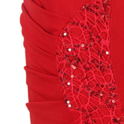 Elegant Red Side Lace Detail Ruched Dress