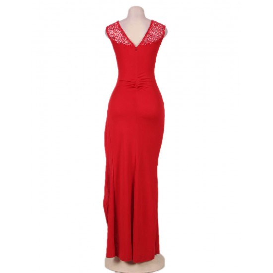 Elegant Red Side Lace Detail Ruched Dress Elegant Red Side Lace Detail Ruched Dress