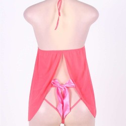Pink Open Cup Satin Bows Babydoll 