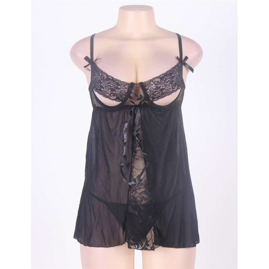 Sexy Women Open Cup Black Lace Babydoll Sexy Women Open Cup Black Lace Babydoll