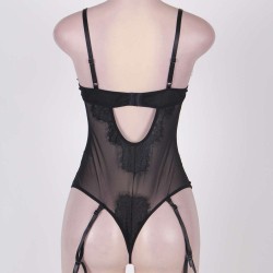 Plus Size Black Eyelash Lace Teddy Lingerie