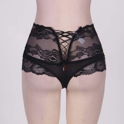 Black High Waist Strappy Floral Lace Panty