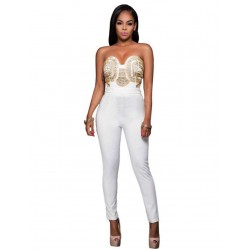 Off-White Gold Embellished Strapless Jumpsuit Off-White Gold Embellished Strapless Jumpsuit