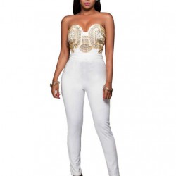 Off-White Gold Embellished Strapless Jumpsuit