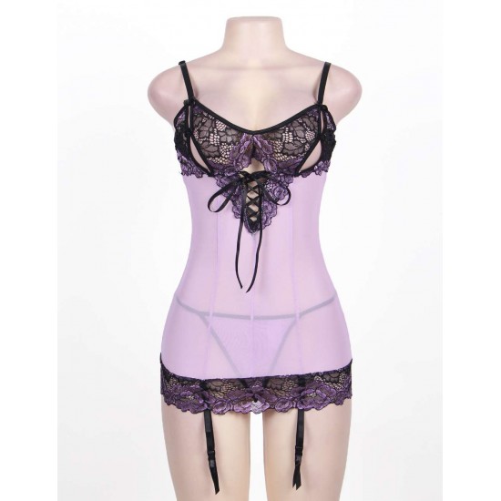 Cross-Dye Lace Peek-A-Boo Cup Chemise Cross-Dye Lace Peek-A-Boo Cup Chemise