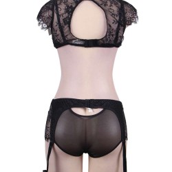 Eyelash Lace Trim Black Lingerie Set